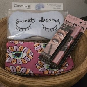 Sweet Dreams Plush Sleep Mask/Ipsy Makeup Bag/Flower Warrior Mascara